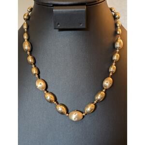 Polished Gold Tone & Crystal Brushed Gold Tone Beaded Necklace